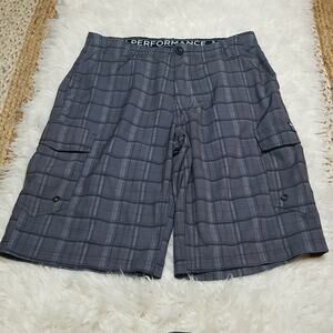 Matix Performance Men's Plaid Shorts Grey White Size 30 Flat Front Chino